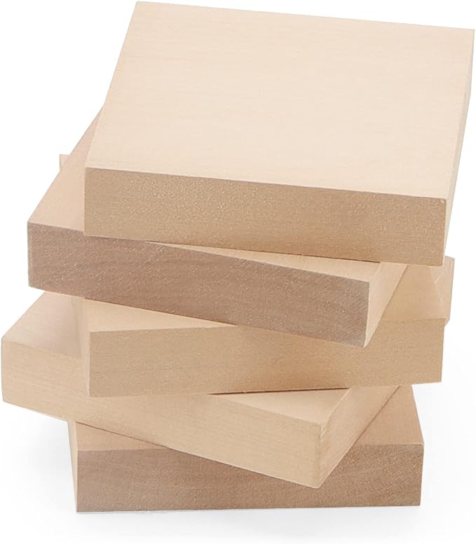 LEXININ 20 PCS 4 x 4 x 1 Inch Square Wood Carving Blocks, Unfinished Basswood