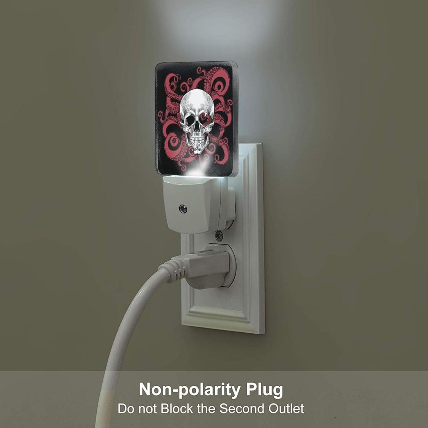 Human Skull and Octopus Tentacles Night Light,Plug Into Wall for Boys Girls Bedroom Decorative Square Night Light Lamp 0.5w Sleep Friendly