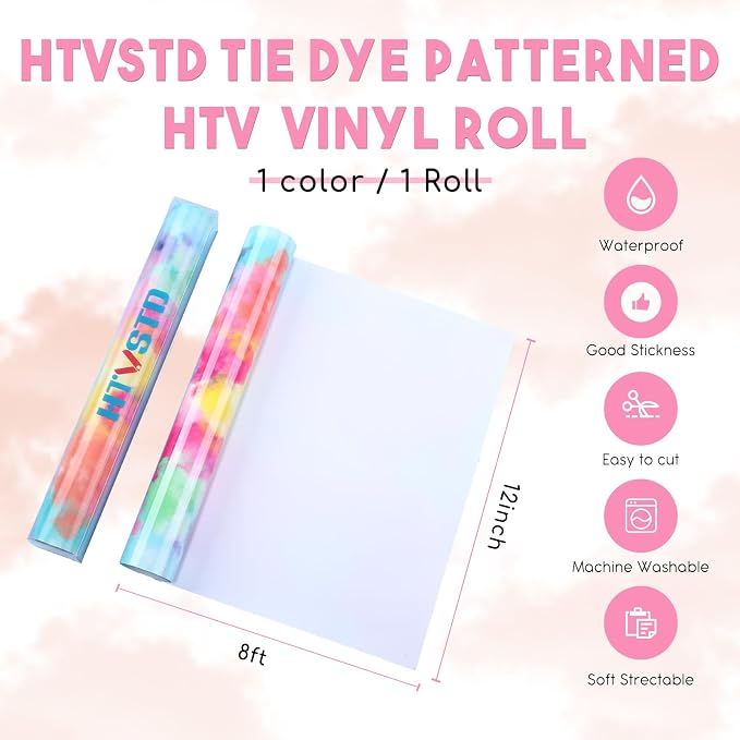 HTVSTD Red Tie Dye HTV Heat Transfer Vinyl 12×8ft Iron on Vinyl | Vivid Color