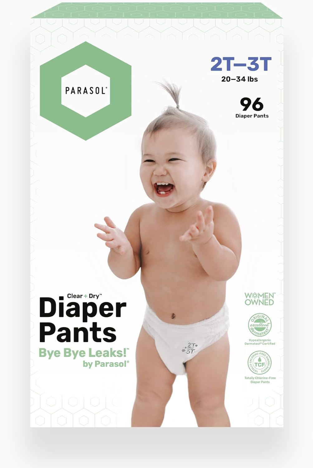 Parasol Clear+Dry Natural Disposable Diaper Pants, RashShield Protection and Active 360 Comfort Wrap, Hypoallergenic Training Diapers, Size 4 (2T-3T), 96 Count
