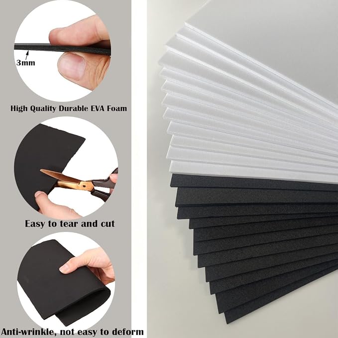 BLOSSIONA 24pcs 3mm Embroidery Foam Sheets