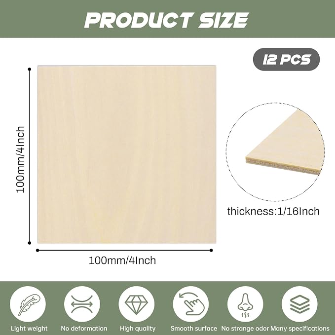 12 Pack Plywood Sheets, Unfinished Wood Boards Blanks