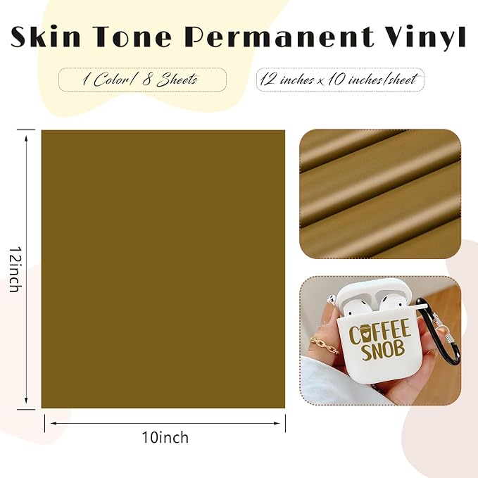 Tintnut Skin Tone Permanent Vinyl 8 Sheets 12x10in Tan Adhesive Vinyl | Solid