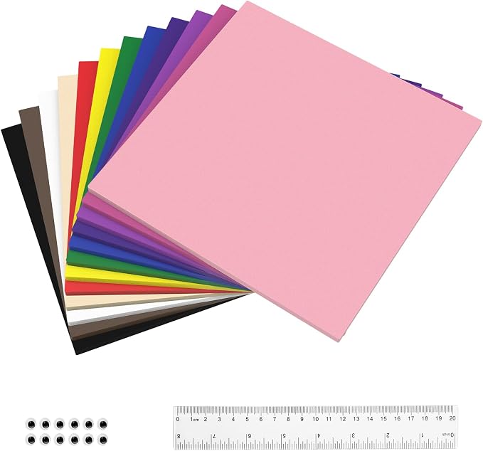 72 Pack Foam Sheets, 8x8IN 12 Color Foam Paper 1MM Foam Craft Sheets