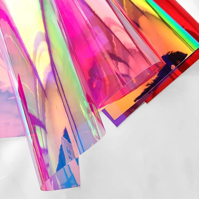 10 Pieces A4 Holographic Clear PVC Fabric Iridescent Transparent Vinyl Mirrored