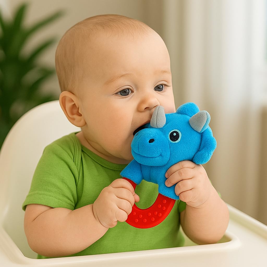 Wristy Buddy Teething Ring for Babies 0-6 8 10 12 Months | Cute Soft Animal Teething Toys & Gloves | Baby Teething Relief Toy Pack | Infant Chew Toys for 3-6 Months, 1 2 3 Years