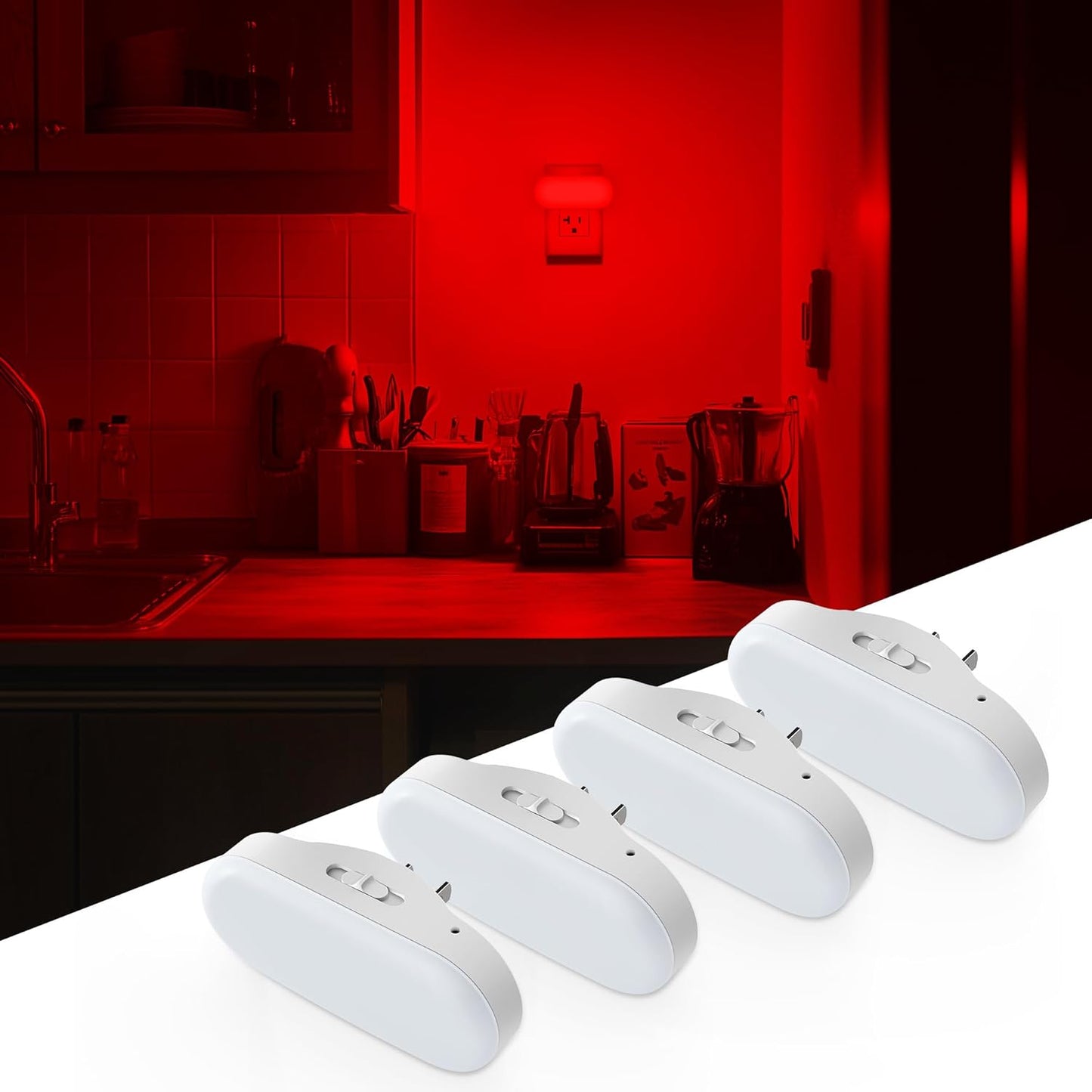 DORESshop Red Night Lights Plug into Wall, 4 Pack Dimmable Night Light for Kids, 1W Led Night Light for Bedroom, Kids Room