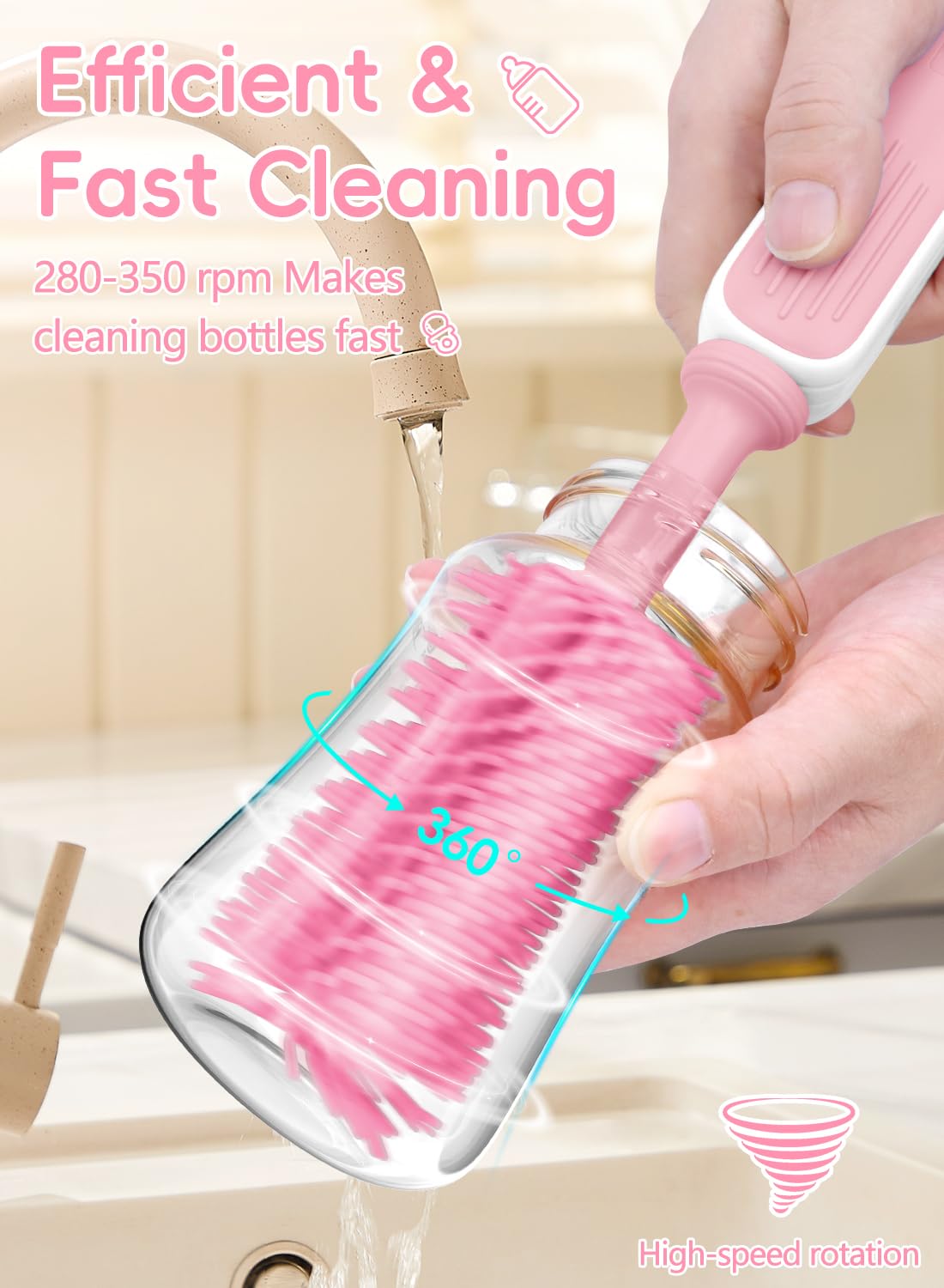 Electric Baby Bottle Brush Cleaner, Baby Travel Bottle Cleaner Kit- 2000mAh Rechargeable Silicone Brush, Drying Rack, Compact Storage Box, 360° Efficient Cleaning Bottle Brush for Home & On-The-Go