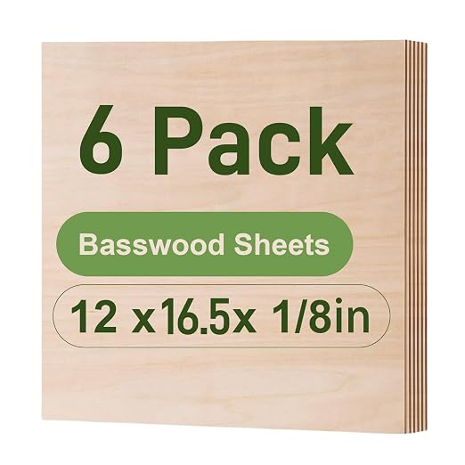 6 Pack Basswood Sheets, 12 x 16.5 x 1/8 Inch, 3mm Thin Plywood Sheets
