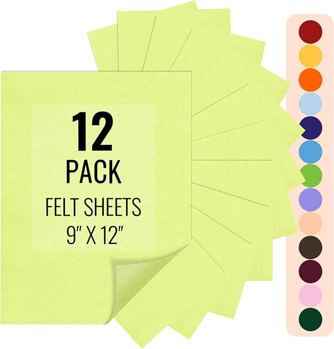 IONTACH 9" X 12" Felt Fabric Sheets 1.6mm Thick | Soft Felt