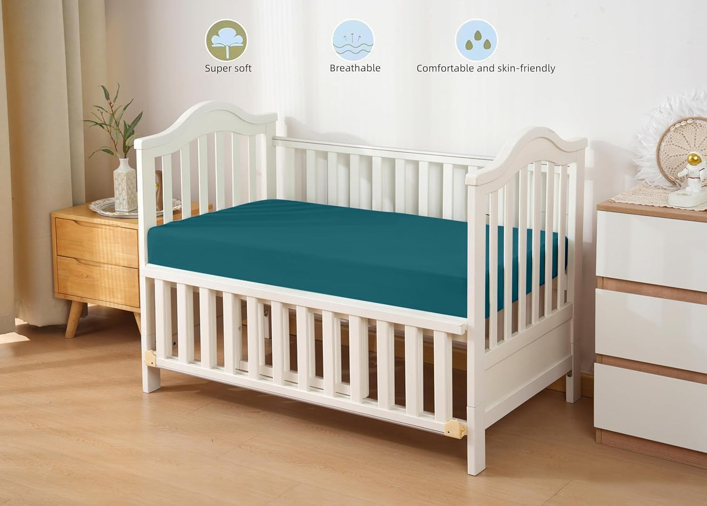 HBHLFZ Crib Sheets for Boys, Girls, 28x52 Inch Fitted Crib Sheet - 8 Inch Deep Pocketed Fixed Sheet - Soft and Comfortable Microfibre - Fits Standard cot and Toddler mattresses, Blue Green