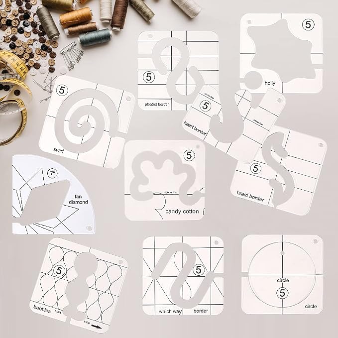 14 PCs Free Motion Quilting Template Set Includes 11 Quilting Templates