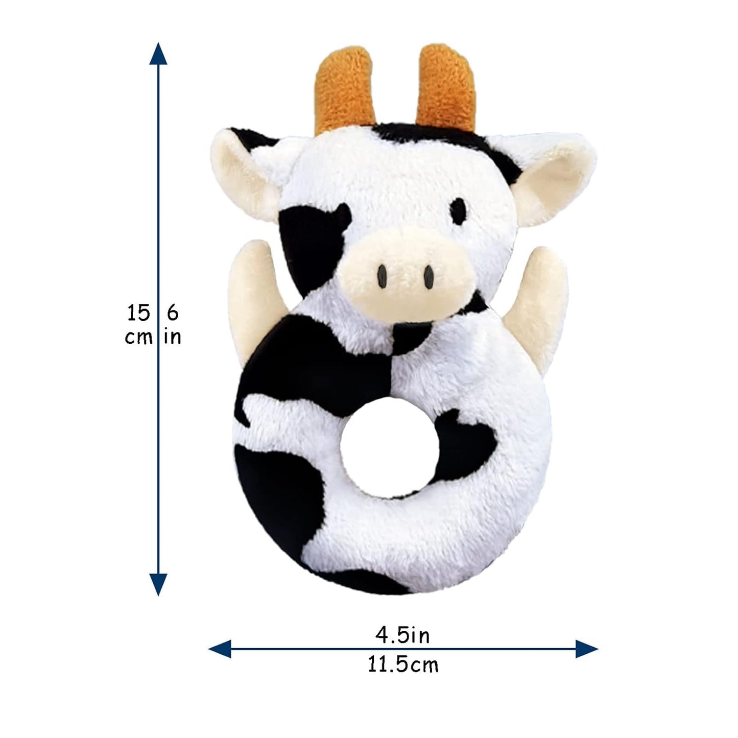 Baby Cow Soft Rattle Toy, Dairy Cattle Plush Infant Shaker Rattle Easy-Grasp Stuffed Animal Toy, Gifts for Newborns Babies Toddlers Boys Girls, Orange Horns, 6 Inches
