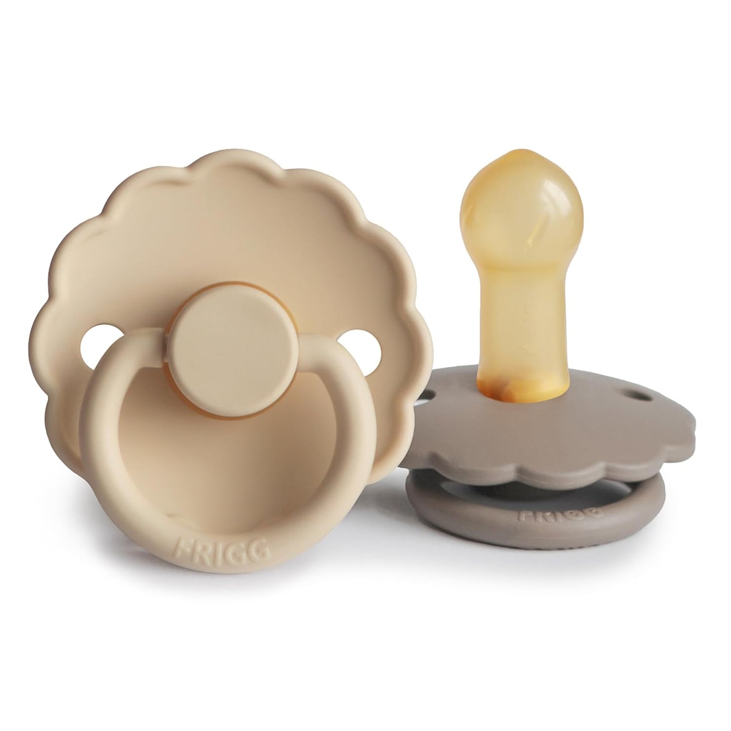 FRIGG Daisy Natural Rubber Baby Pacifier | Made in Denmark | BPA-Free (Croissant/Portobello, 6-18 Months) 2-Pack