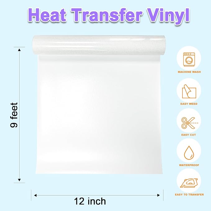DUEUIOE White Glitter Heat Transfer Vinyl Roll