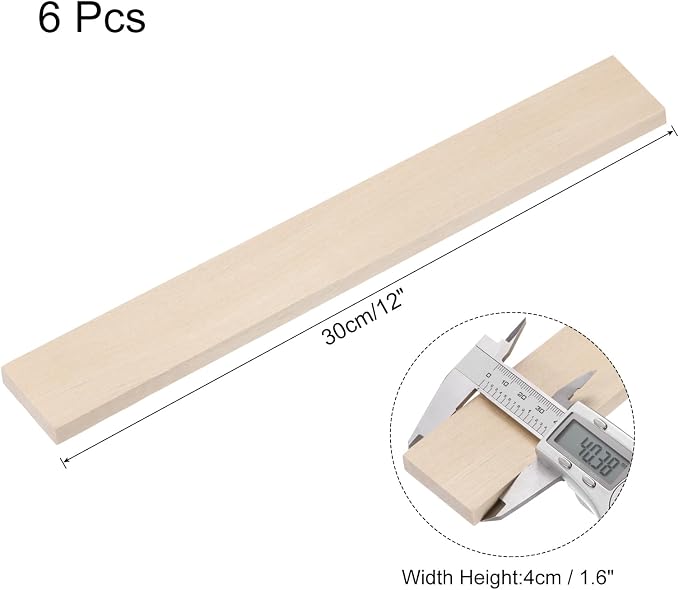MECCANIXITY 6pcs Wood Sticks, 3/8"x 1.6" x 12" Rectangle Wooden Cube Wood