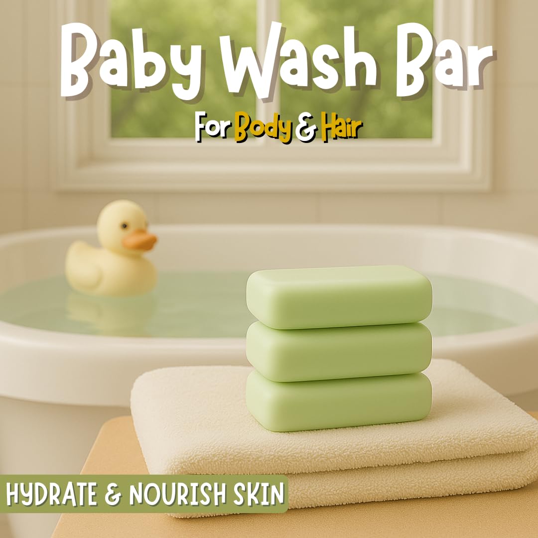 Hypoallergenic Organic Baby Soap Bar - Chamomile & Green Tea Oil - Gentle Cleansing Body Wash for Sensitive Skin | Babies, Toddlers, and Kids | 3-Pack