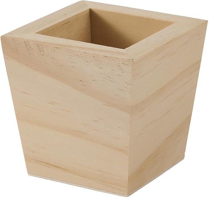 Plaid Unfinished Wood Square Planter