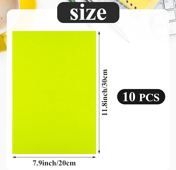 10PCS Bright Yellow Self Adhesive Felt Fabric Sheets Sticky Felt Sheets