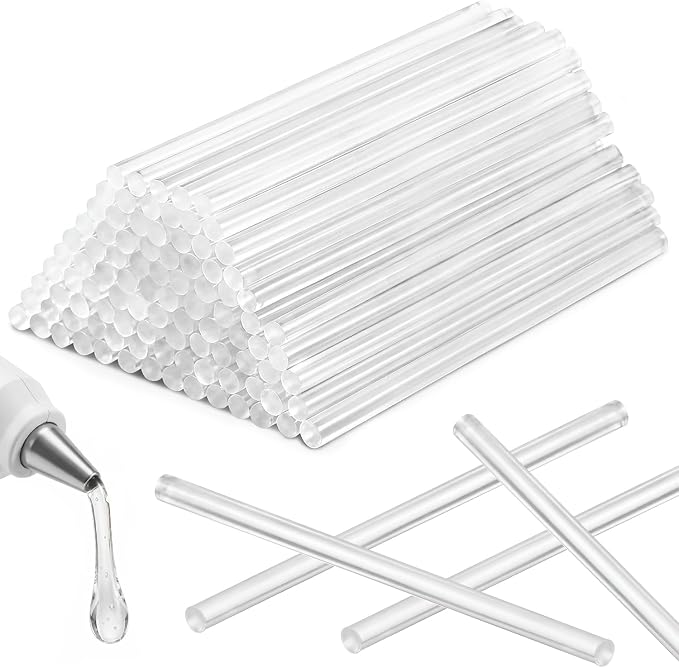 KISEER 100 Pack Clear 0.27 x 8 Inch Full Size Hot Glue Sticks Universal Fit