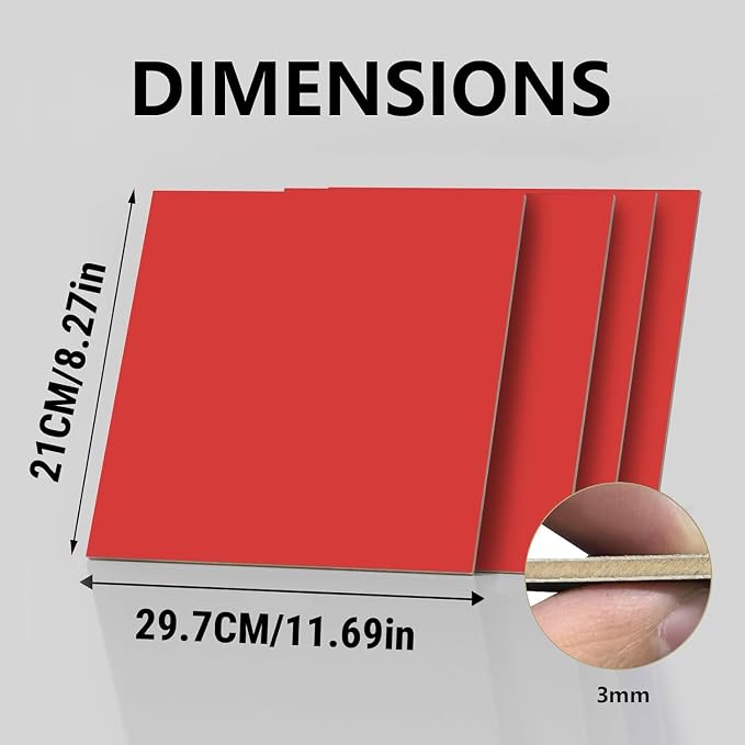 4 Pack Double-Sided Pre-Painted Colored Plywood Sheets, 11.7"x8.27"x1/8"