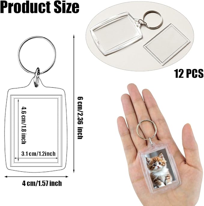 REDANHA 12pcs Acrylic Photo Frame Keychain Holder 2 x 3 In Picture Insert Blank