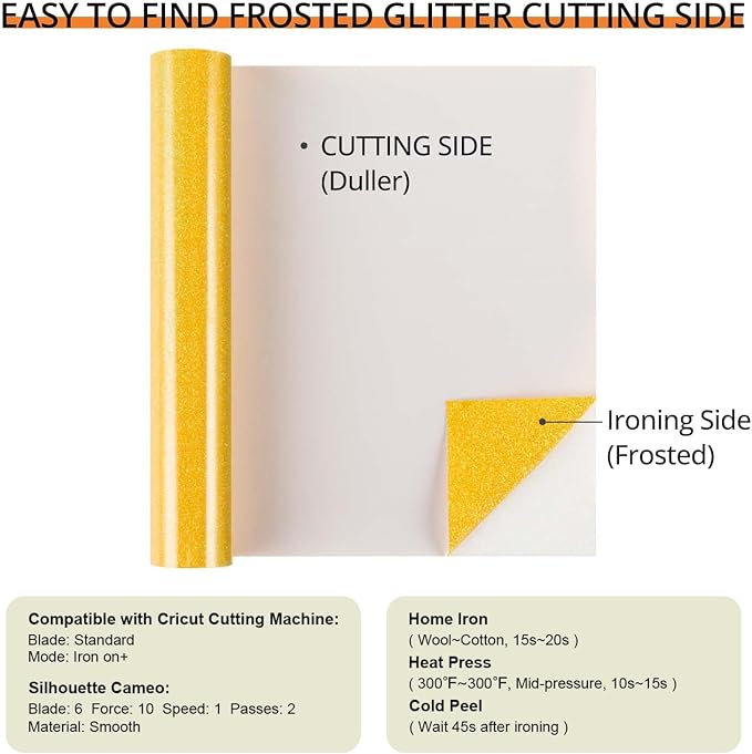 HTVRONT Yellow Glitter HTV Heat Transfer Vinyl Rolls
