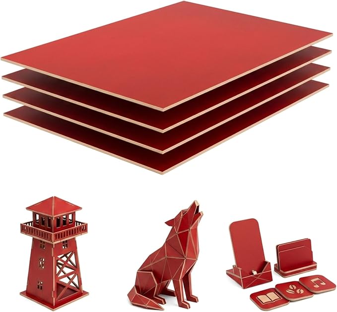 4 Pack Double-Sided Pre-Painted Colored Plywood Sheets, 11.7"x8.27"x1/8"