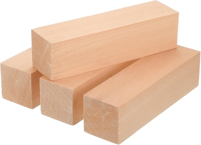 MECCANIXITY 4Pcs Basswood Carving Block, 1.6"x1.6"x6" Square Wooden Dowels