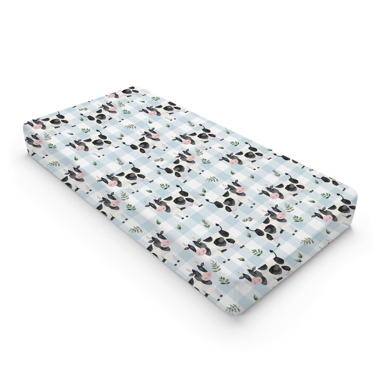 Cow Boho Leaves Changing Pad Covers Spring Farm Animals Leaves Changing Pad Cover Sheets for Boy Girl Cow Plaids Soft Breathable Stretchy Baby Diaper Changing Table Mat Cover 32''x16''
