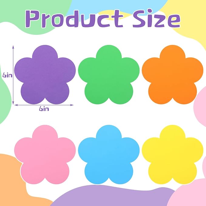 Ireer 48 Pcs Large Foam Flower Cutouts 6 Inch Colorful Bulletin Board