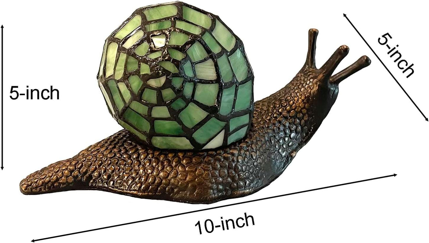 Bieye L10964 Land Snail Tiffany Style Stained Glass Accent Table Lamp for Home Decoration (Green, 10" D x 5" W x 5" H)