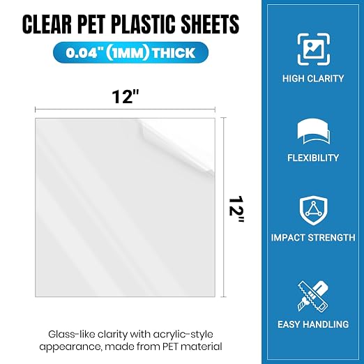 10 Pack of 12x12” PET Sheet/Plexiglass Panels 0.04” Thick; Use