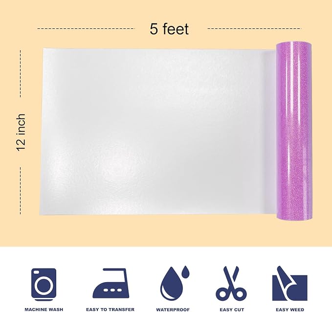 Glitter Puff Heat Transfer Vinyl, 12in X 5ft Iron on Vinyl | 3D Puff, Wash No