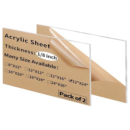 12 x 24 inch Clear Acrylic Sheets 1/8 inch Thick
