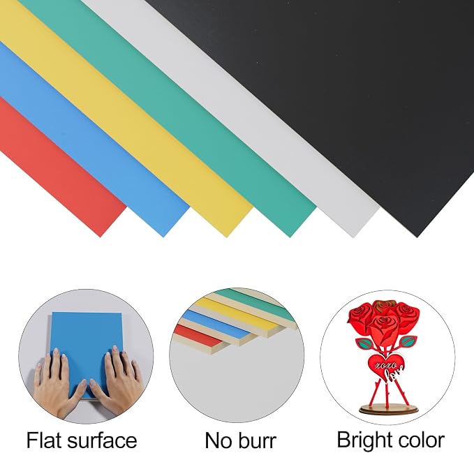 6 Pack Pre-Painted Colored Plywood Sheets, 11.7" x 8.27" x 1/8 Thin Basswood