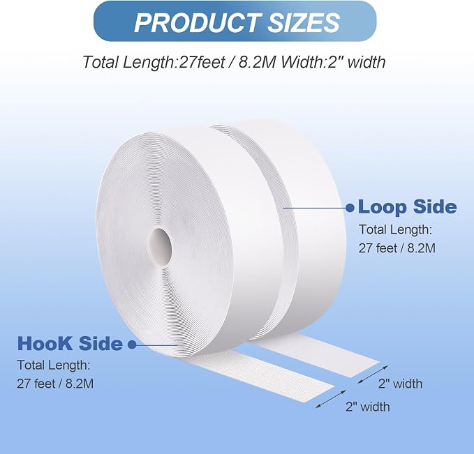 2''×27Ft White Heavy Duty Hook And Loop Tape Adhesive, No Punching Picture Wall