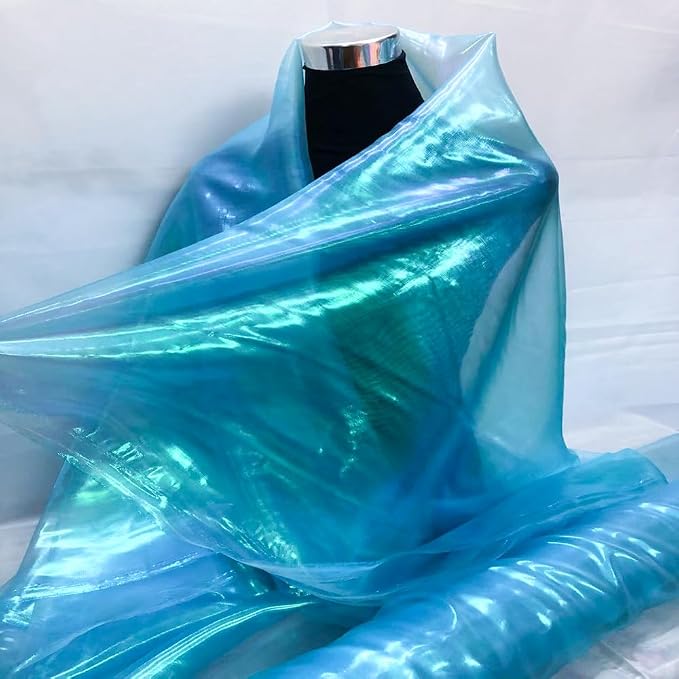 Sky Blue Iridescent Organza Fabric