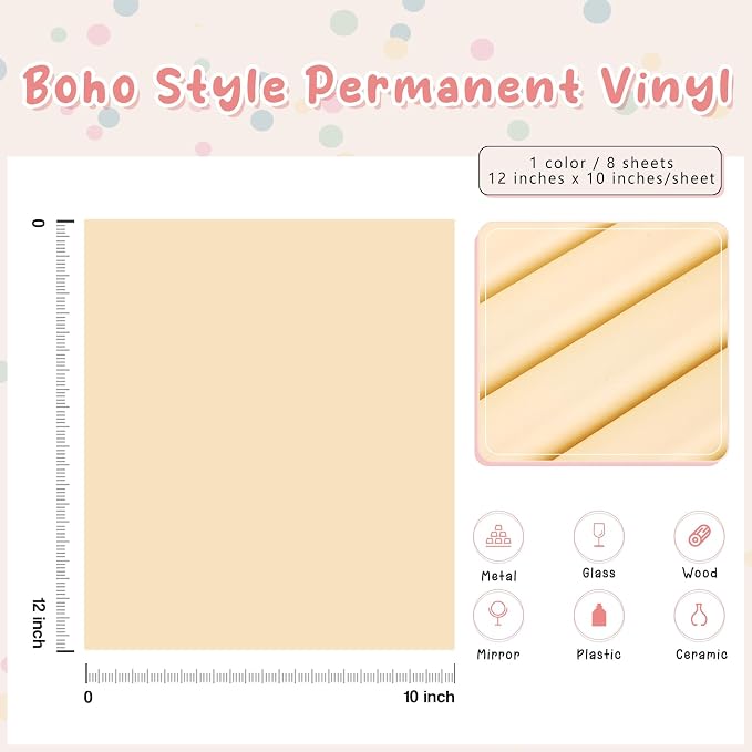 Tintnut Boho Permanent Vinyl 8 Sheets 12''x10'' Light Orange Adhesive Vinyl |