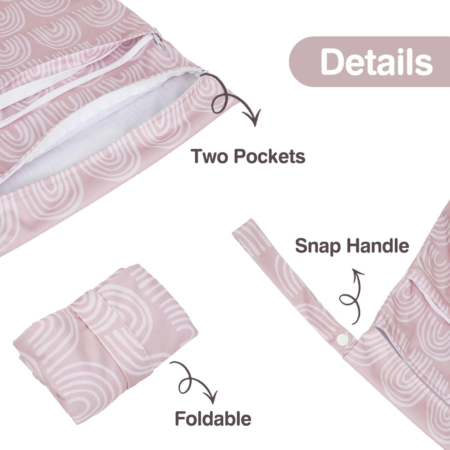 2pcs Cloth Diaper Wet Dry Bags Waterproof Reusable with Two Zippered Pockets Travel Beach Pool Daycare Soiled Baby Items Yoga Gym Bag for Swimsuits or Wet Clothes-Pink Rainbows