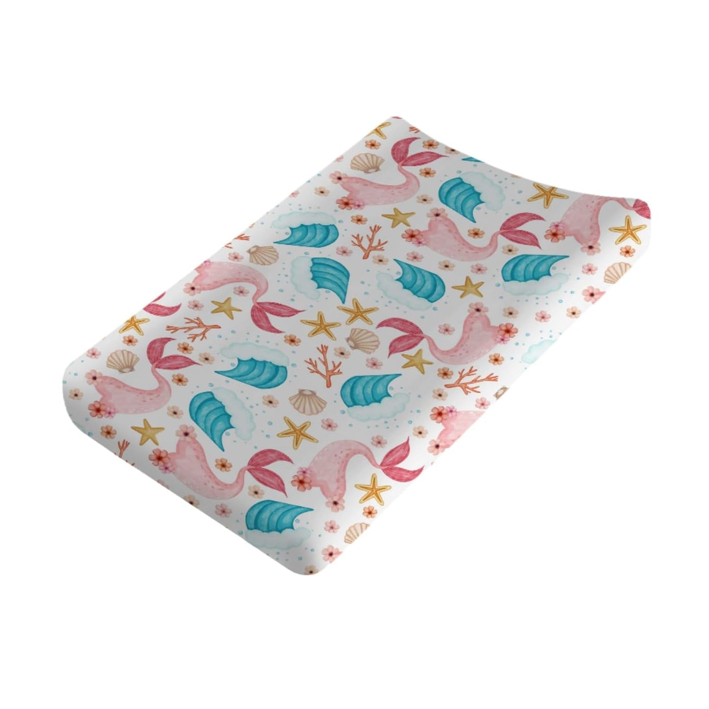 Colorful Nautical Changing Pad Cover Mermaids Starfish Conch Coral Waves Baby Change Table Pad Cover for Boy Girl Sea Ocean Marine Animal Soft Stretchy Fitted Diaper Changing Mat Sheets 32''x16''