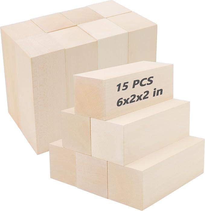 JOIKIT 15 Pack 6 x 2 x 2 Inches Basswood Carving Blocks, Kiln Dried Whittling
