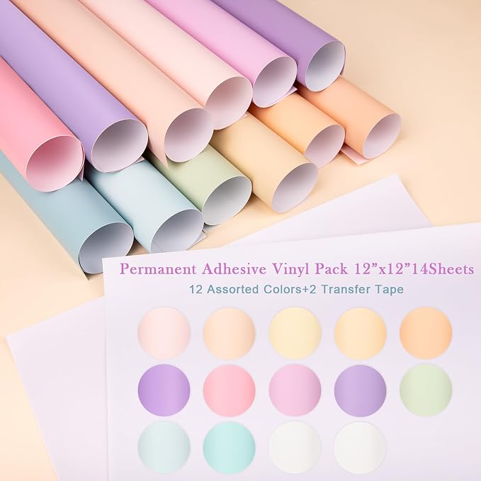 VINYL FROG Pastel Adhesive Vinyl Bundle -14 Sheets 12 Boho Permanent Vinyl +2