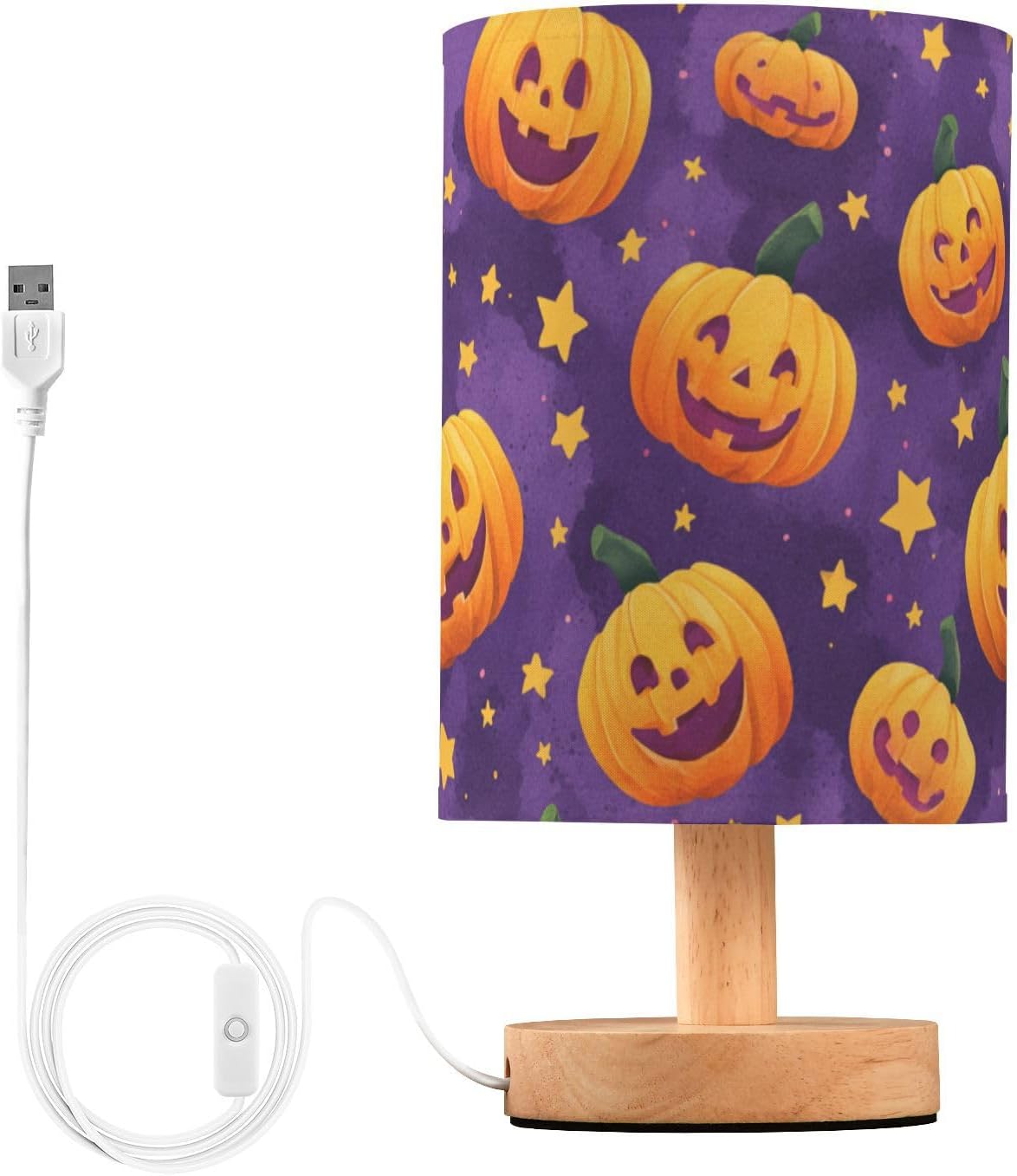 Halloween Evil Pumpkins Table Lamp Bedroom Bedside Night Reading Desk Lamps Cylinder Nightstand Sleeping Light Lamp for Kids Living Room Office Decor