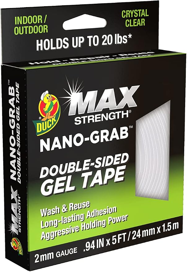 Duck MAX Strength Nano-Grab Double-Sided Gel Tape, 0.94" x 5 ft