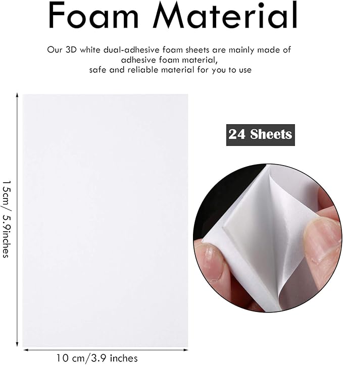 24 Pcs Foam Sheet Double Sided Sticky Dual-Adhesive 3D Foam Adhesive Mount Sheet