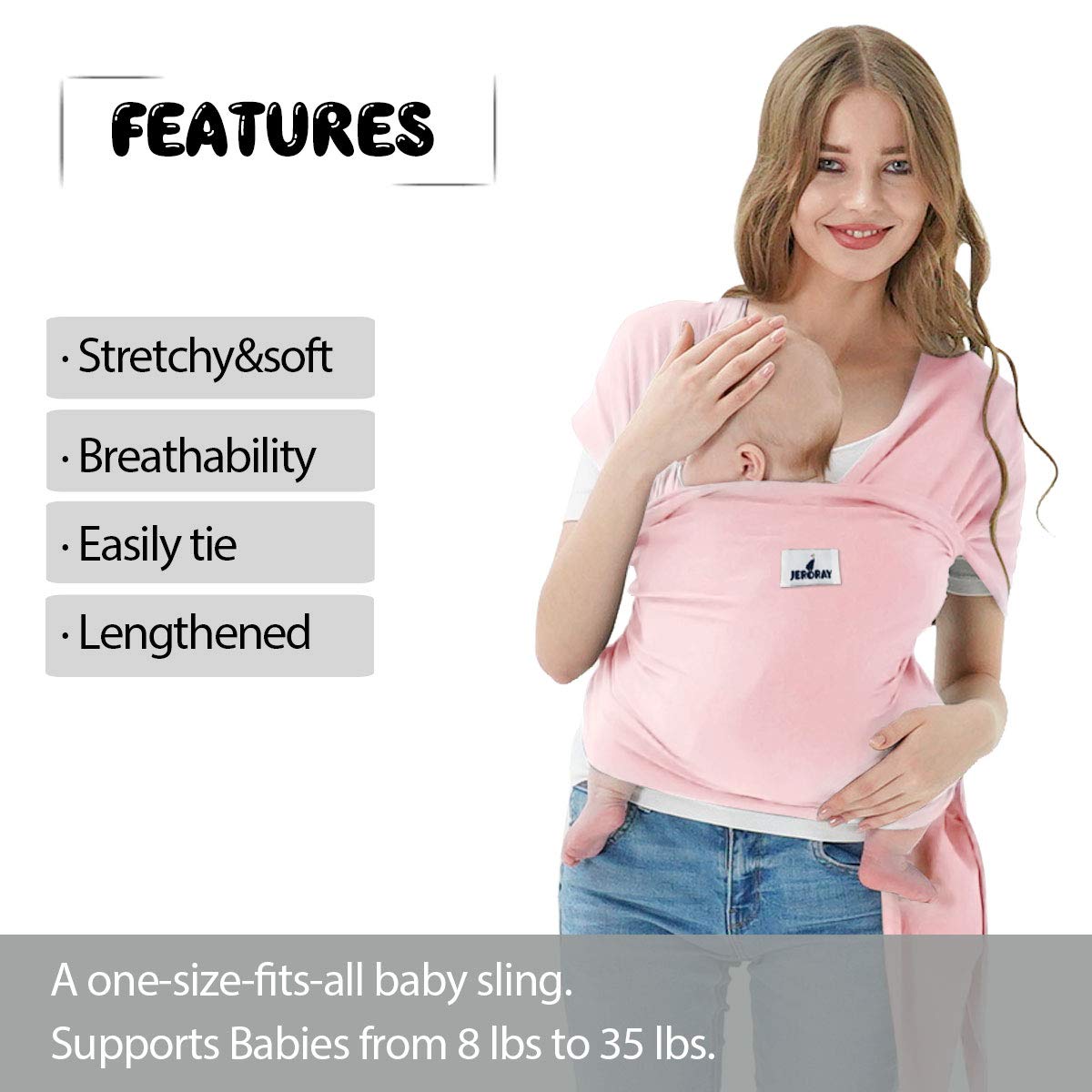Baby Wraps Carrier, Jeroray Baby Carrier,Hands Free Infant Carrier, Lightweight,Breathable,Softness,Light Pink