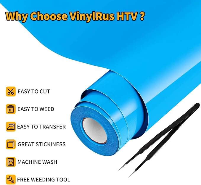 VinylRus Heat Transfer Vinyl-12” x 25FT Iron on Vinyl Roll