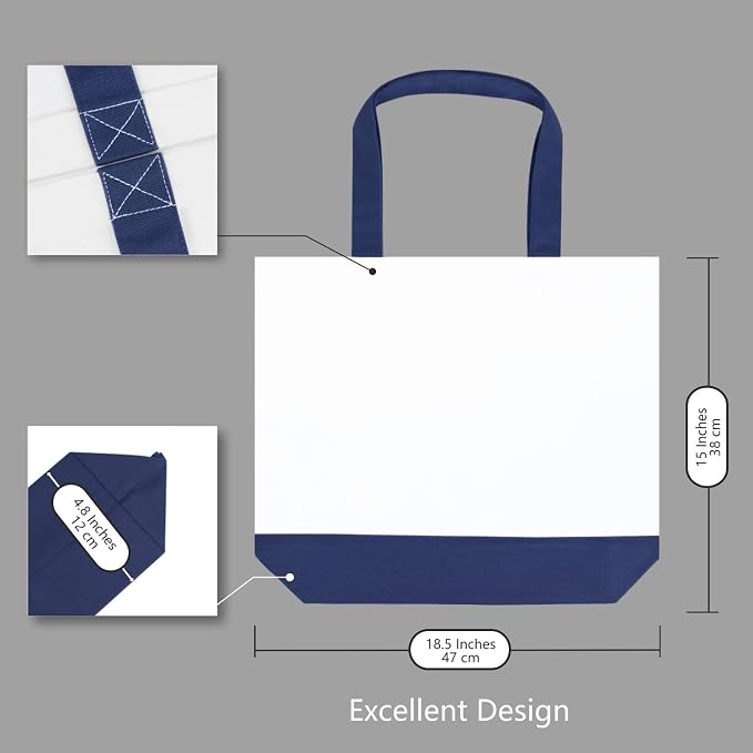TOPDesign 6-Pack Super Strong Large 12oz Cotton Canvas Tote Bag, Reusable