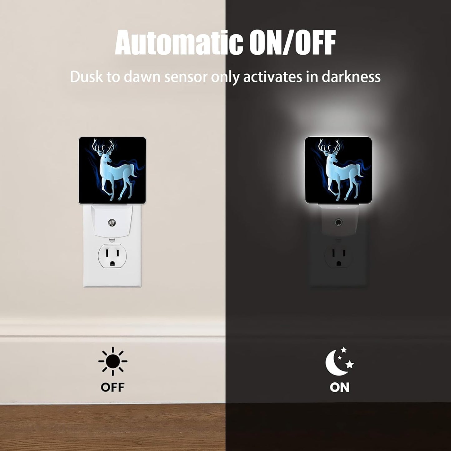 Blue Deer Night Light, Northern Lights Night Lights Plug into Wall Decor for Bedroom, Bathroom, Hallway, Kitchen, Dusk to Dawn Sensor Nightlights for Women Men Room Gifts